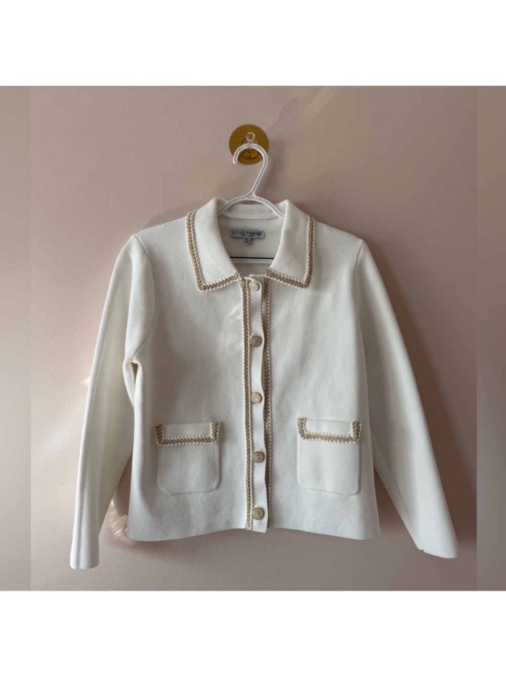 Love Tree Cream Button-Up Chain-Trim Cropped Jacket Petite Large